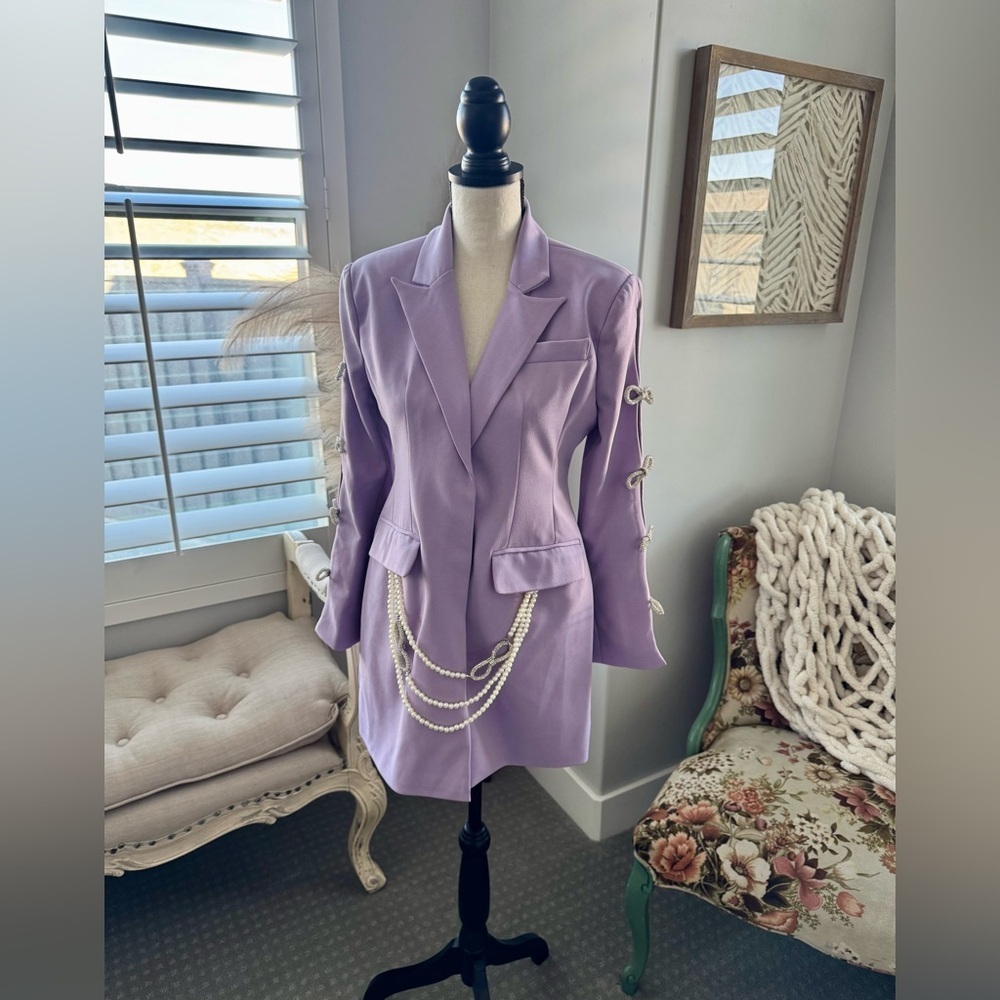 NWT Catchall Lavender Pearl Embellished Statement Blazer Size Large